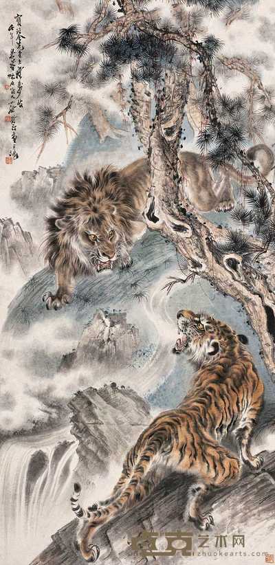 蔡鹤汀 1942年作 王者之争 立轴 112×55cm